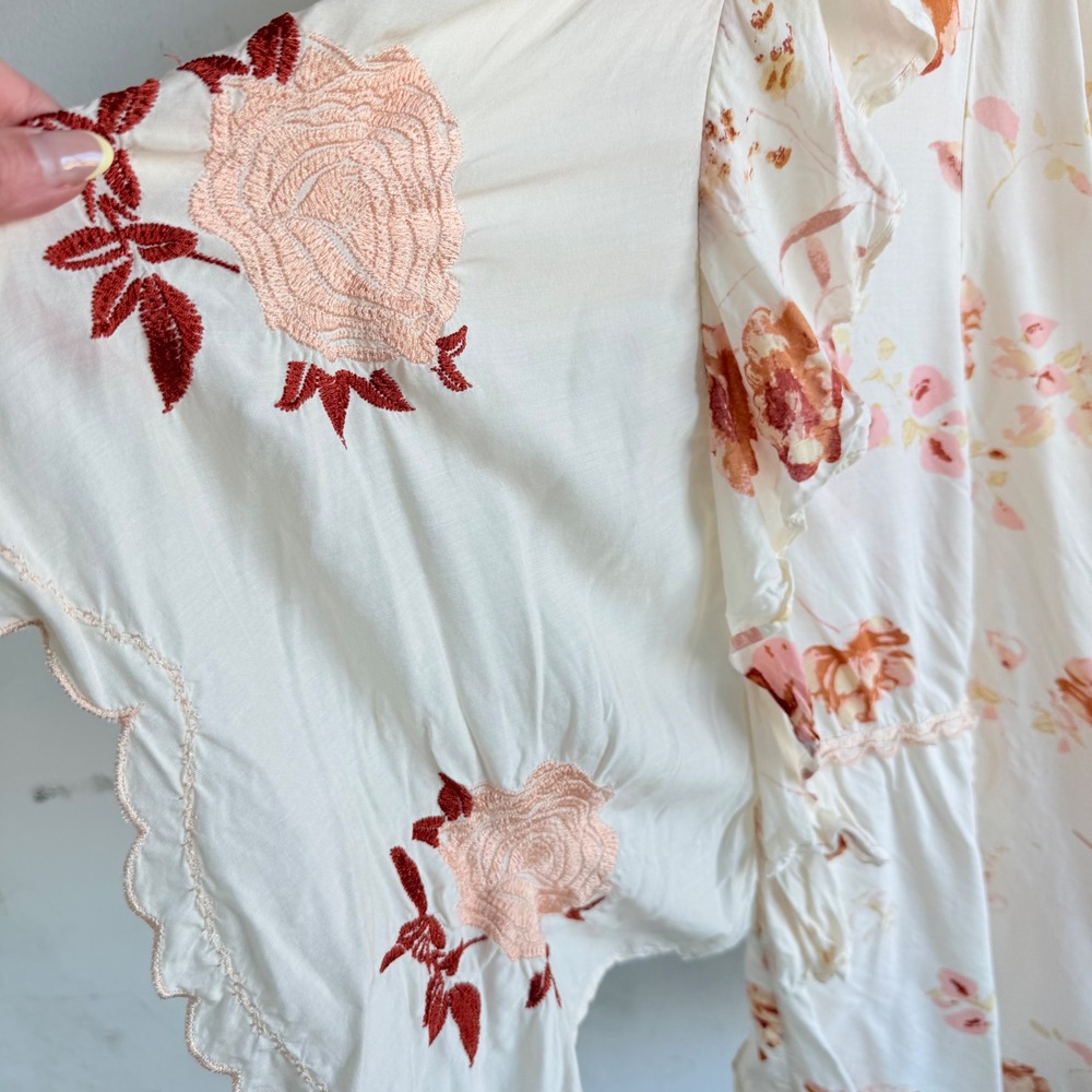 Free People Midi Dress Embroidered Floral Boho Handkerchief Hem Sundress Small - Picture 5 of 14